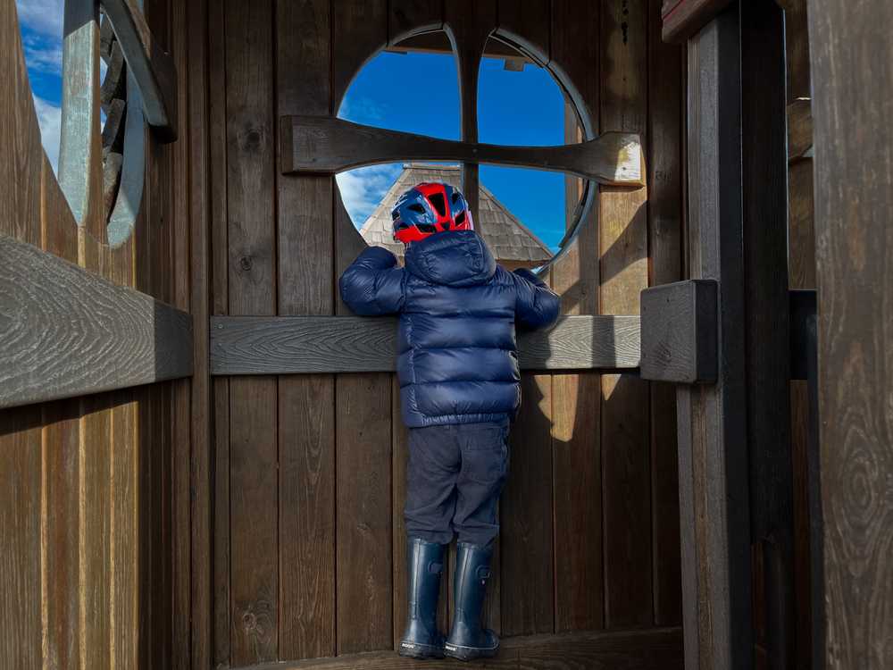 child looking out of window